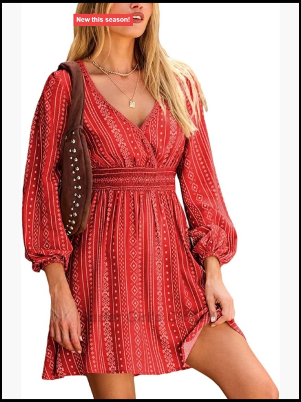 CUPSHE Boho Floral V-Neck Long Sleeve Mini Dress Smocked Waist Fall Wedding